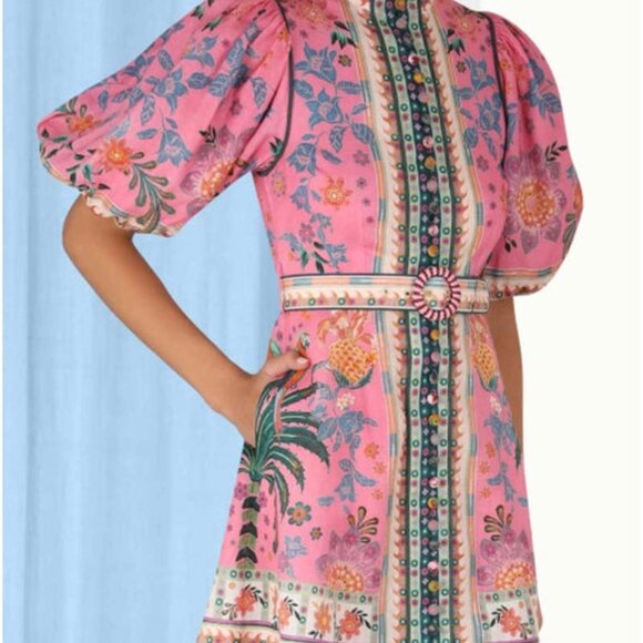Zimmermann Ginger Pink Multi Buttoned Belted Mini Dress size 3 medium large - Picture 1 of 2